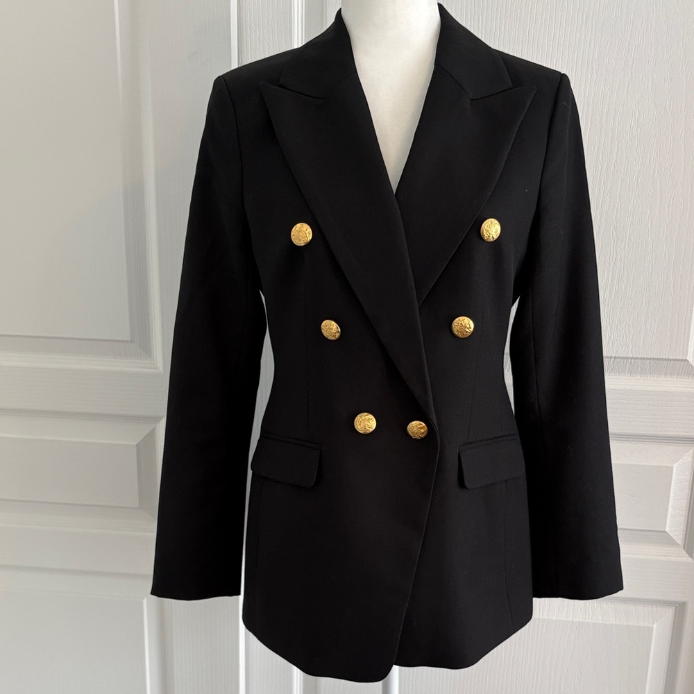 Banana Republic Wool Blend Black Double-Breasted Blazer with Gold Buttons